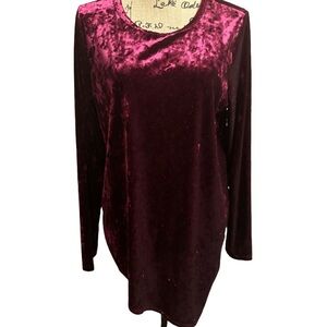 Karen Kane Asymmetric Crushed Velvet Long Sleeve Scoop Neck Top: XL